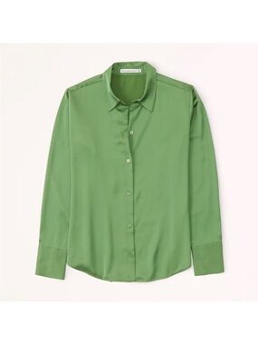 Abercrombie Silk-Like Green Button-Up Shirt
